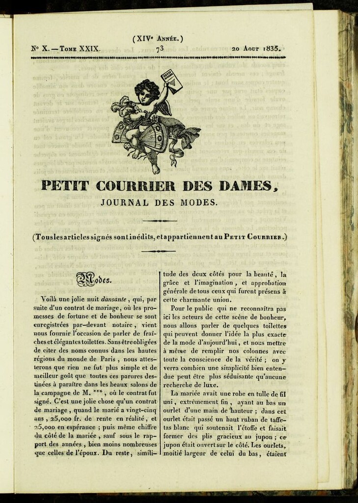 Miniatura de Petit Courrier des Dames : annonces des modes, des nouveautés et des arts del 20 de Agosto de 1835