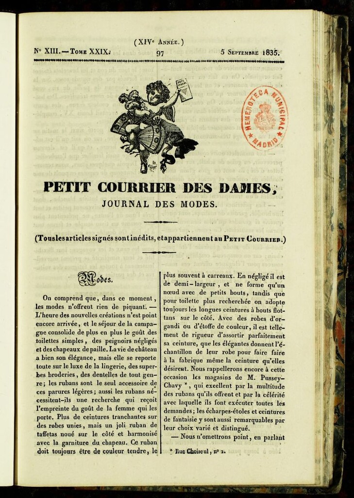 Miniatura de Petit Courrier Des Dames del 5 de septiembre de 1835