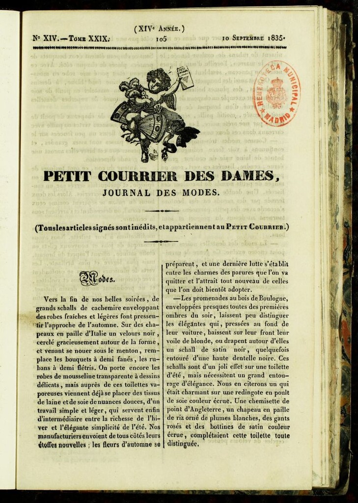 Miniatura de Petit Courrier Des Dames del 10 de septiembre de 1835