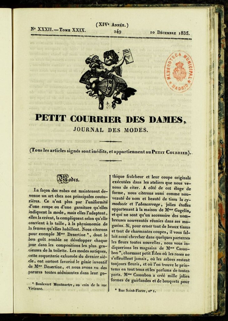 Miniatura de Petit Courrier Des Dames del 10 de diciembre de 1835