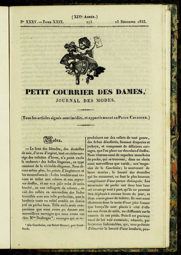 Miniatura de Petit Courrier Des Dames del 25 de diciembre de 1835