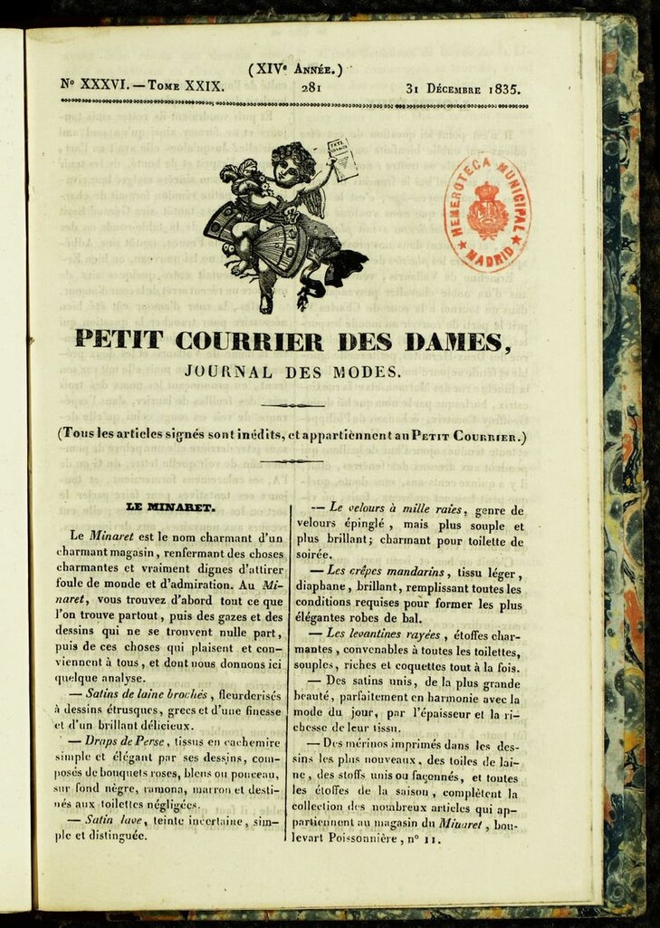 Miniatura de Petit Courrier Des Dames del 31 de diciembre de 1835