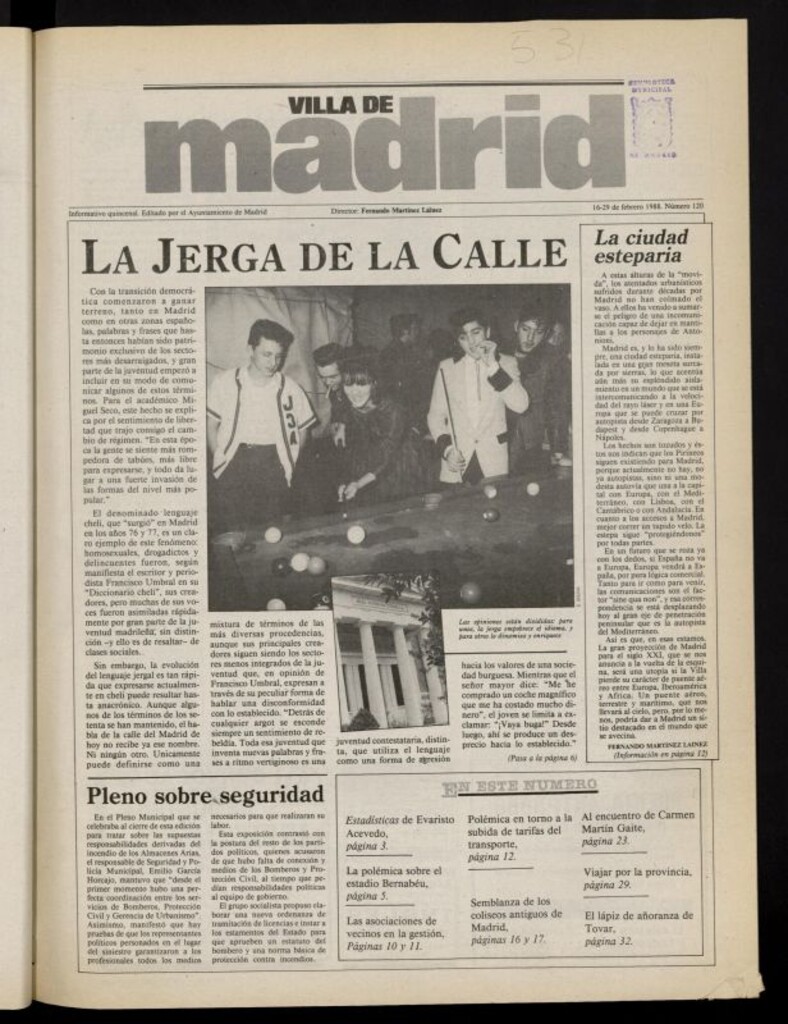 Miniatura de Villa de Madrid: informativo quincenal del 16 de febrero de 1988, nº 120
