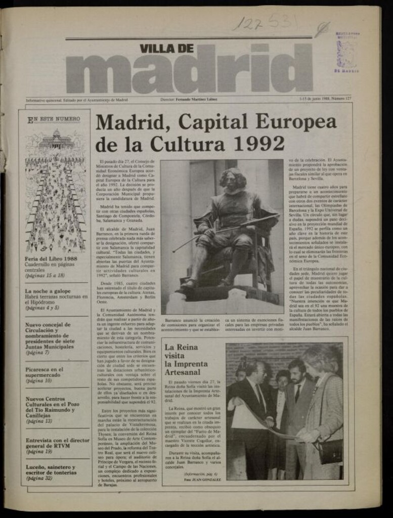 Miniatura de Villa de Madrid: informativo quincenal del 1 de junio de 1988, nº 127