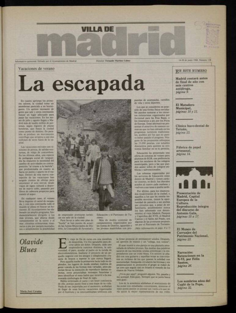 Miniatura de Villa de Madrid: informativo quincenal del 16 de junio de 1988, nº 128