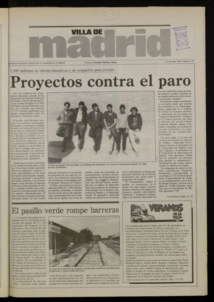 Miniatura de Villa de Madrid: informativo quincenal del 1 de julio de 1988, nº 129