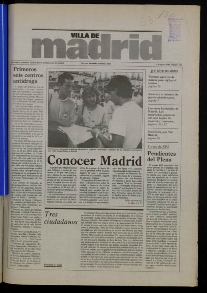 Miniatura de Villa de Madrid: informativo quincenal del 1 de agosto de 1988, nº 130