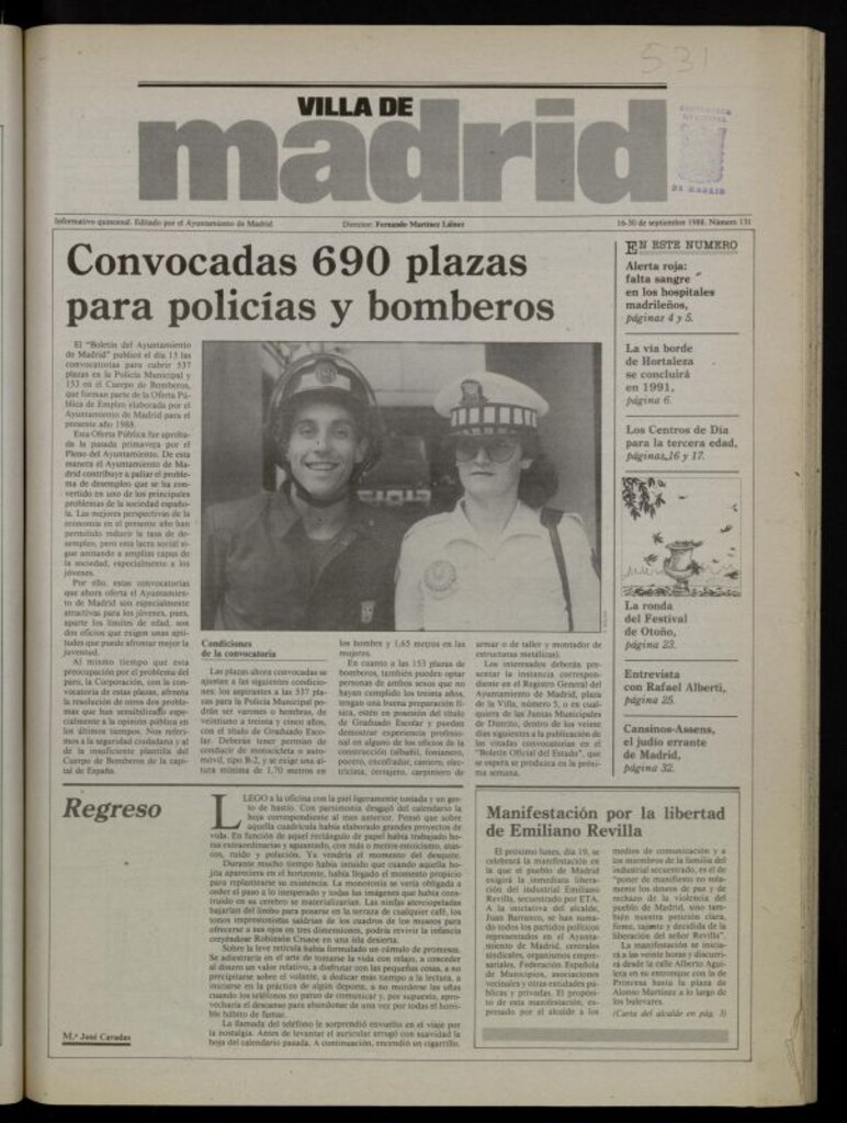 Miniatura de Villa de Madrid: informativo quincenal del 16 de septiembre de 1988, nº 131