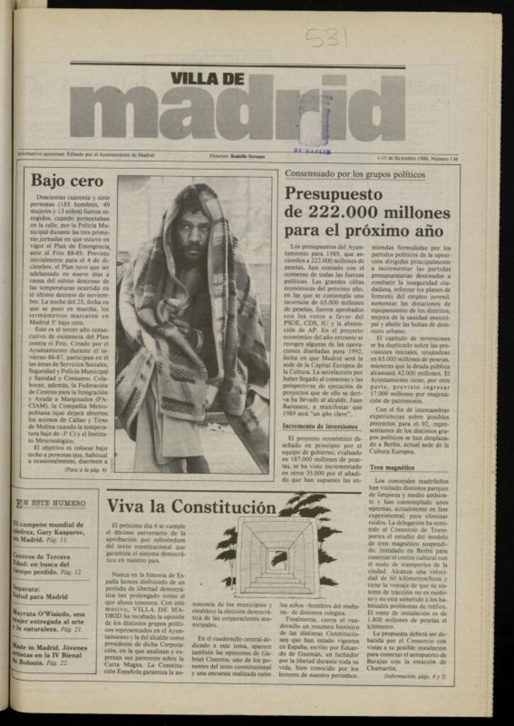 Miniatura de Villa de Madrid: informativo quincenal del 1 de diciembre de 1988, nº 136
