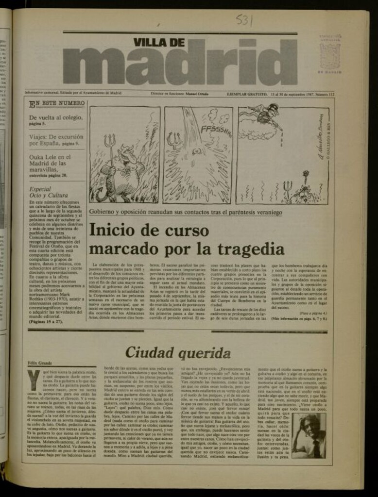 Miniatura de Villa de Madrid: informativo quincenal del 15 de septiembre de 1987, nº 112