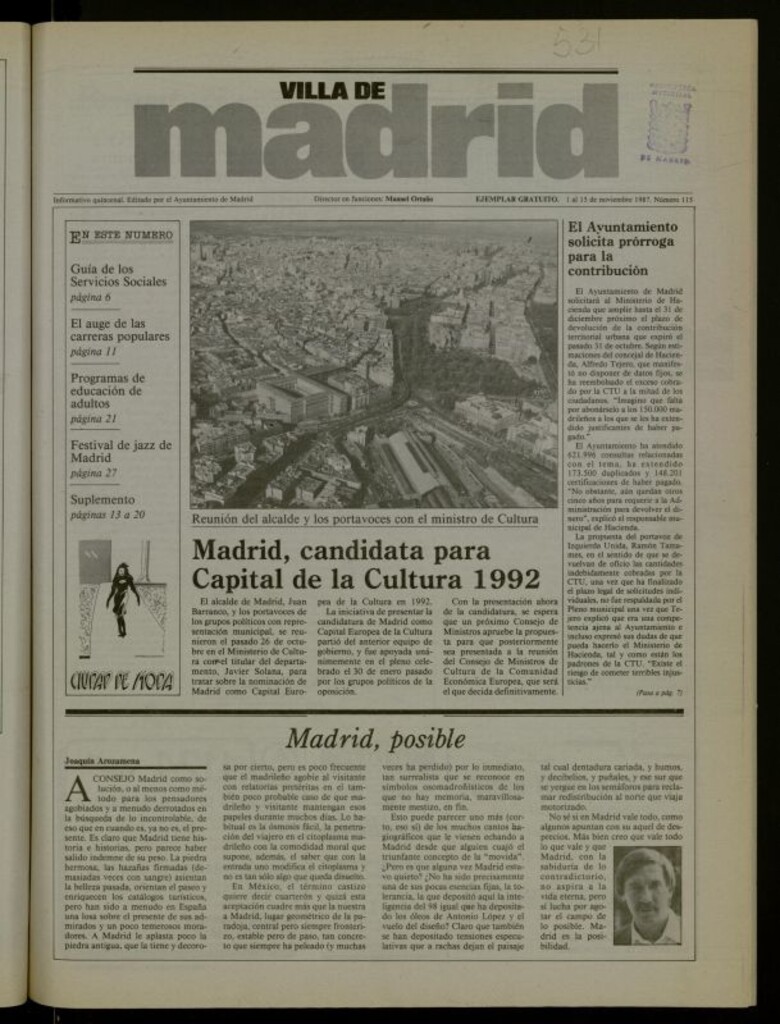 Miniatura de Villa de Madrid: informativo quincenal del 1 de noviembre de 1987, nº 115