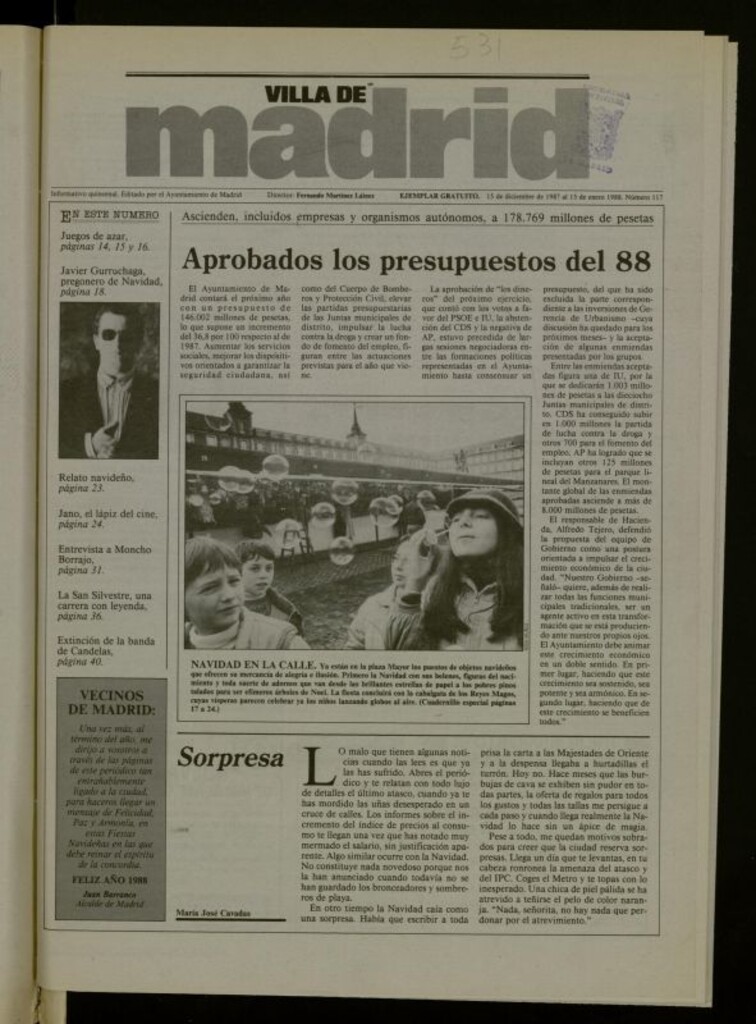 Miniatura de Villa de Madrid: informativo quincenal del 15 de diciembre de 1987, nº 117