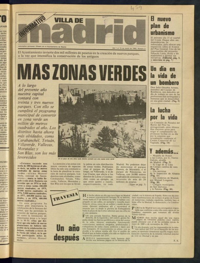 Miniatura de Villa de Madrid: informativo quincena del 1 de marzo de 1982, nº 3