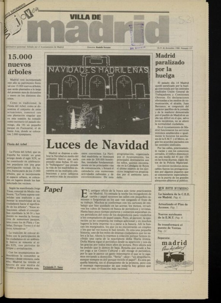 Miniatura de Villa de Madrid: informativo quincenal del 16 de diciembre de 1988, nº 137