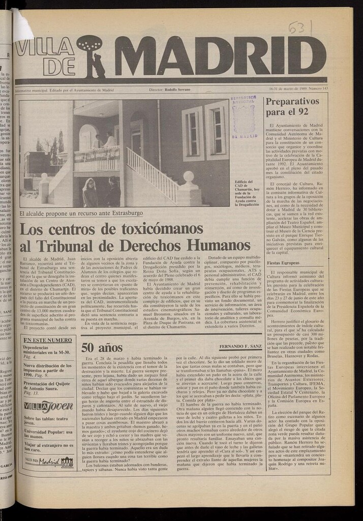 Miniatura de Villa de Madrid: informativo quincenal del 16 de marzo de 1989, nº 143