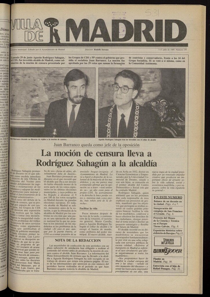 Miniatura de Villa de Madrid: informativo quincenal del 1 de julio de 1989, nº 150