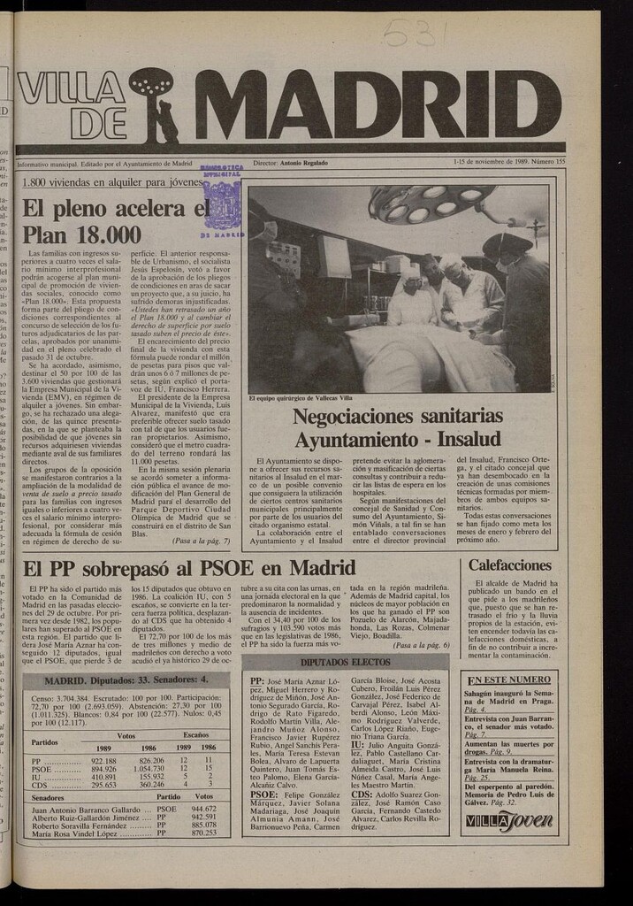 Miniatura de Villa de Madrid: informativo quincenal del 1 de noviembre de 1989, nº 155