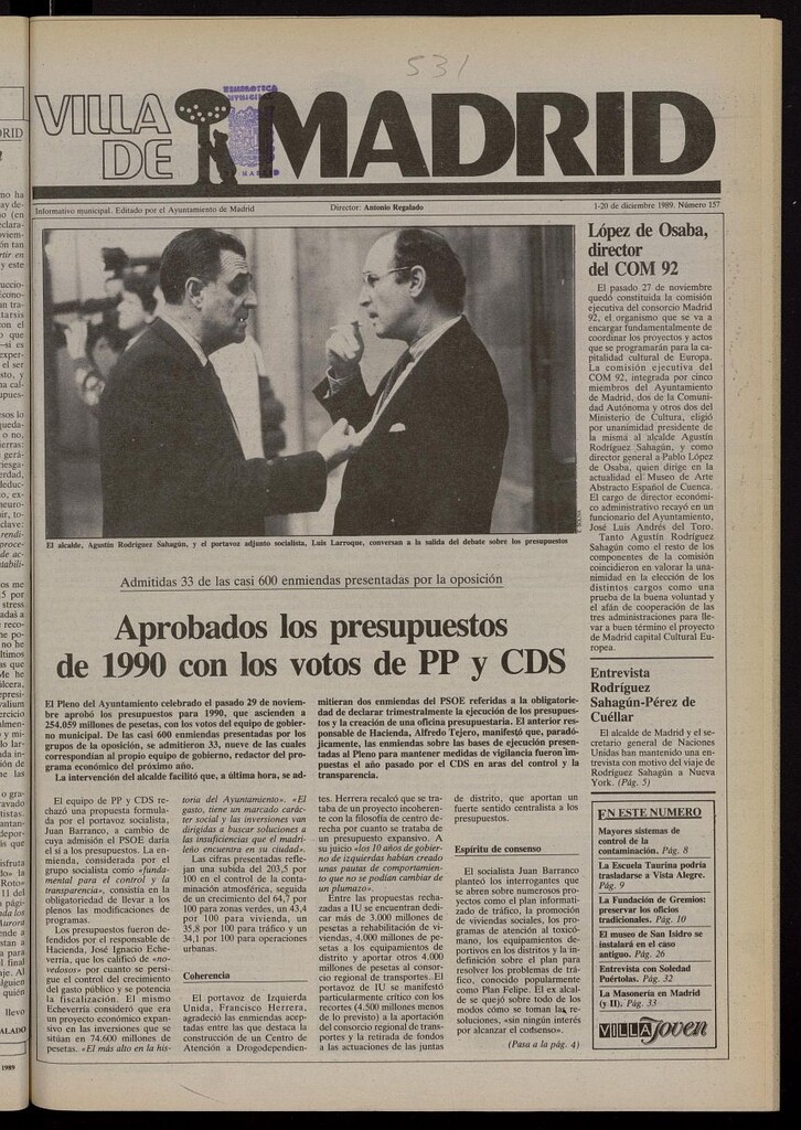 Miniatura de Villa de Madrid: informativo quincenal del 1 de diciembre de 1989, nº 157