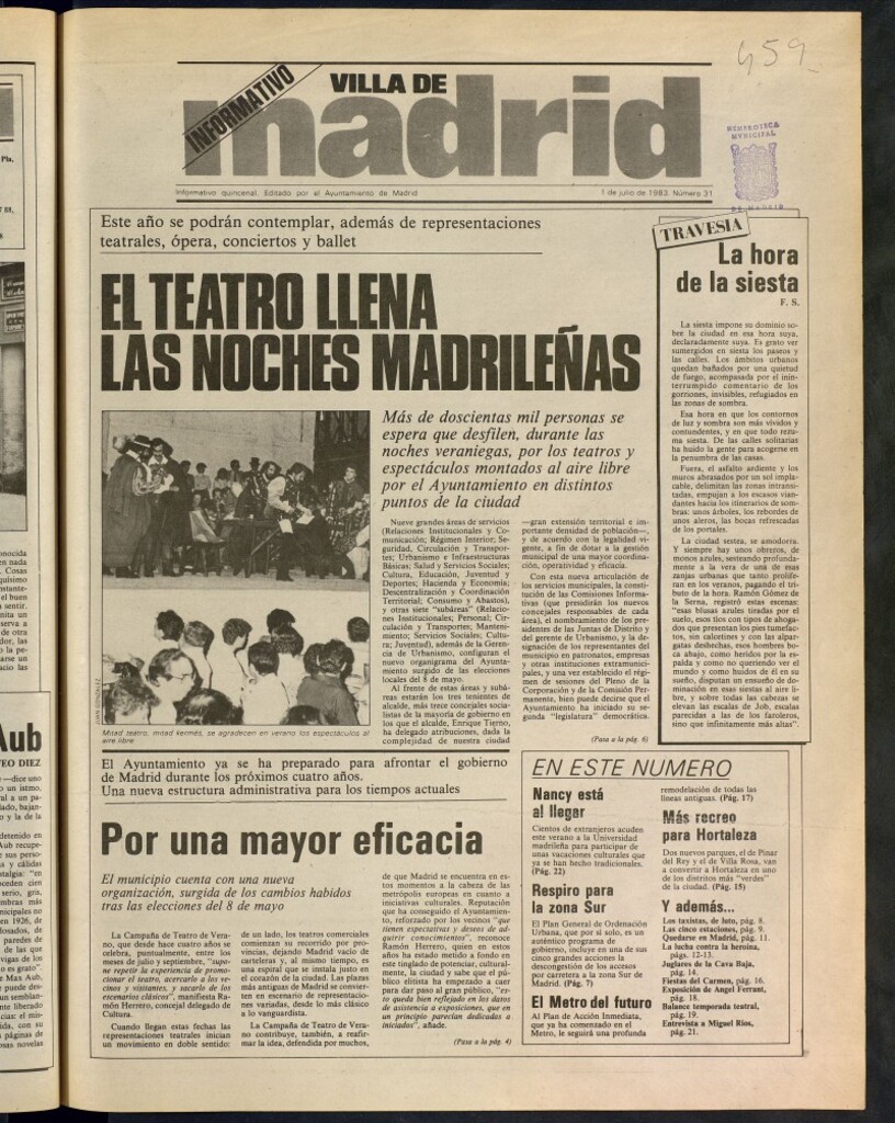 Miniatura de Villa de Madrid: informativo quincenal del 1 de julio de 1983, nº 31