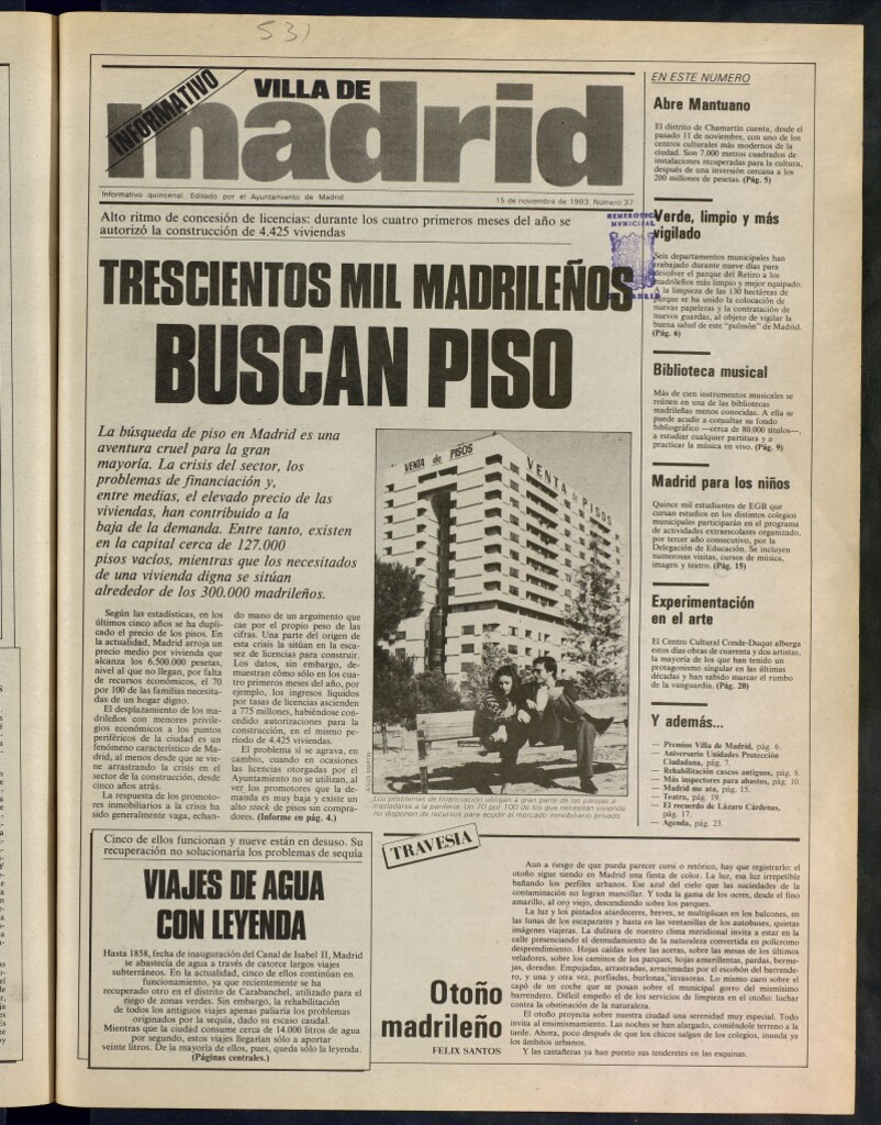 Miniatura de Villa de Madrid: informativo quincenal del 15 de noviembre de 1983, nº 37