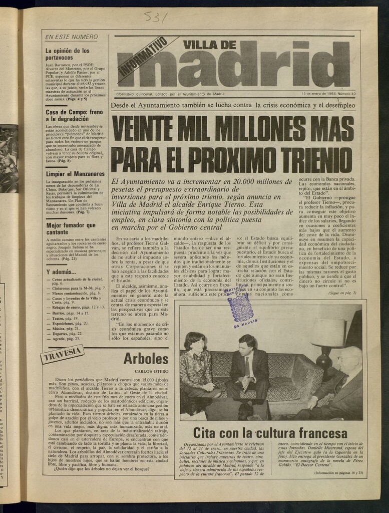 Miniatura de Villa de Madrid: informativo quincenal del 15 de enero de 1984, nº 40