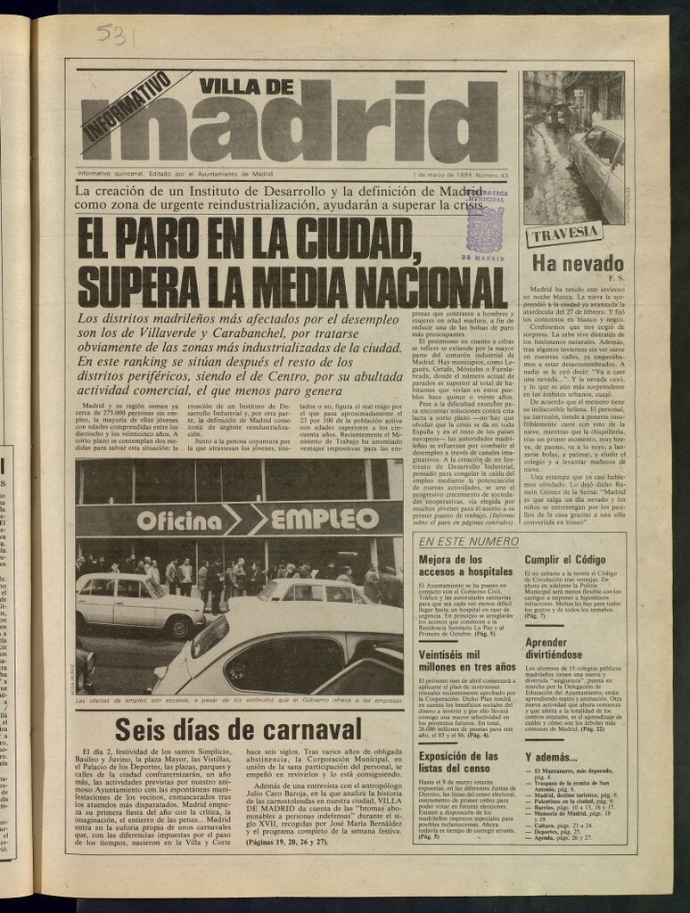 Miniatura de Villa de Madrid: informativo quincenal del 1 de marzo de 1984, nº 43