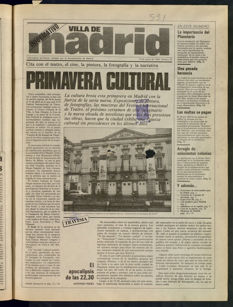Miniatura de Villa de Madrid: informativo quincenal del 15 de marzo de 1984, nº 44