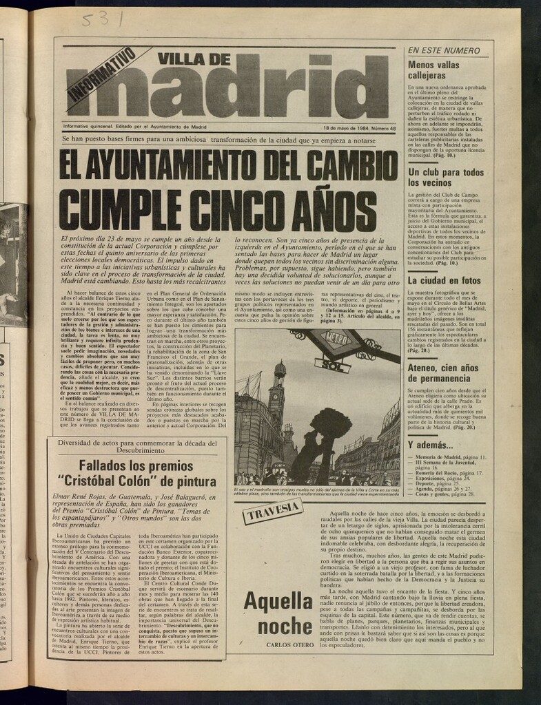 Miniatura de Villa de Madrid: informativo quincenal del 18 de mayo de 1984, nº 48