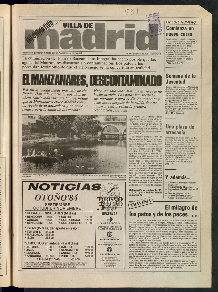 Miniatura de Villa de Madrid: informativo quincenal del 15 de septiembre de 1984, nº 53