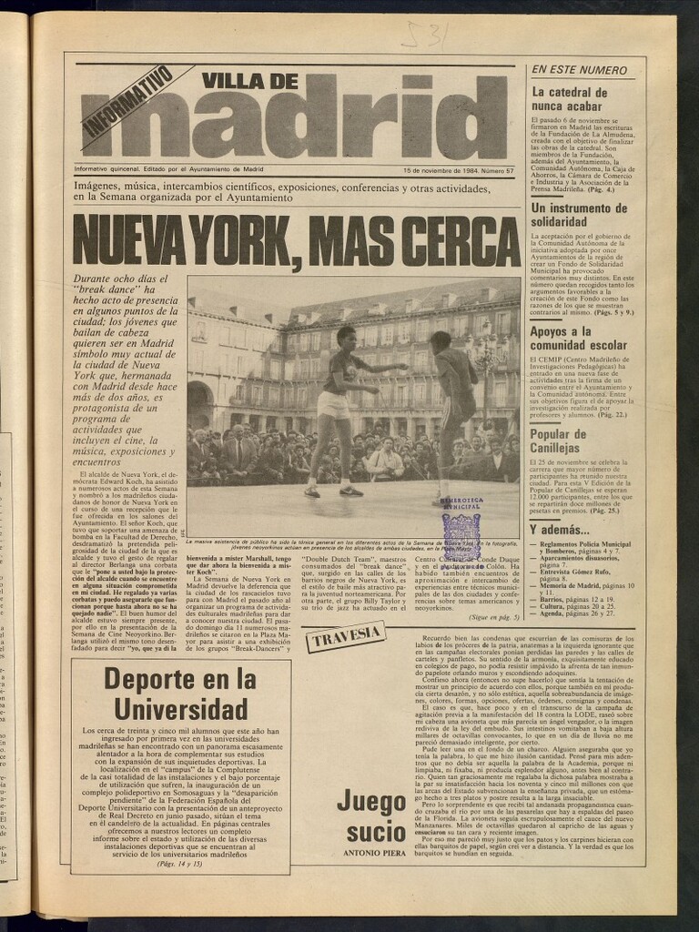 Miniatura de Villa de Madrid: informativo quincenal del 15 de noviembre de 1984, nº 57