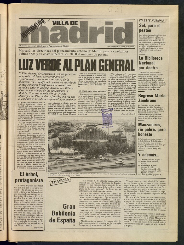 Miniatura de Villa de Madrid: informativo quincenal del 1 de diciembre de 1984, nº 58