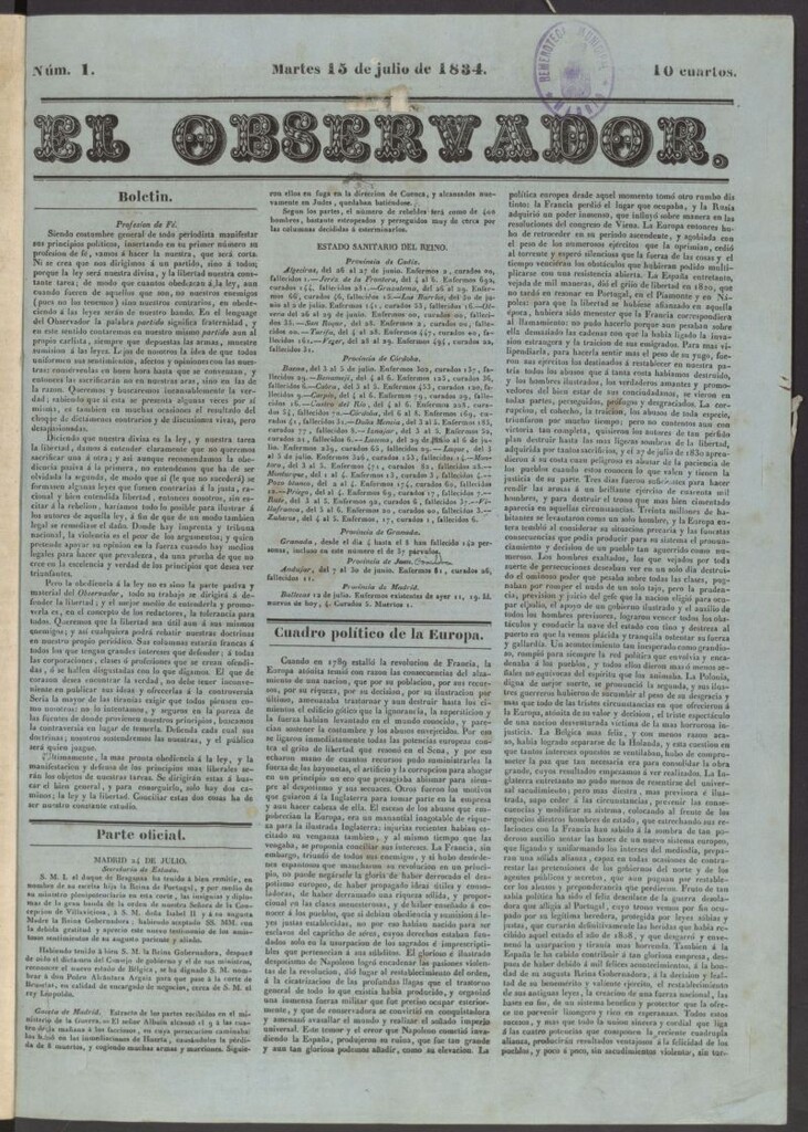 Miniatura de El Observador del 15 de julio de 1834