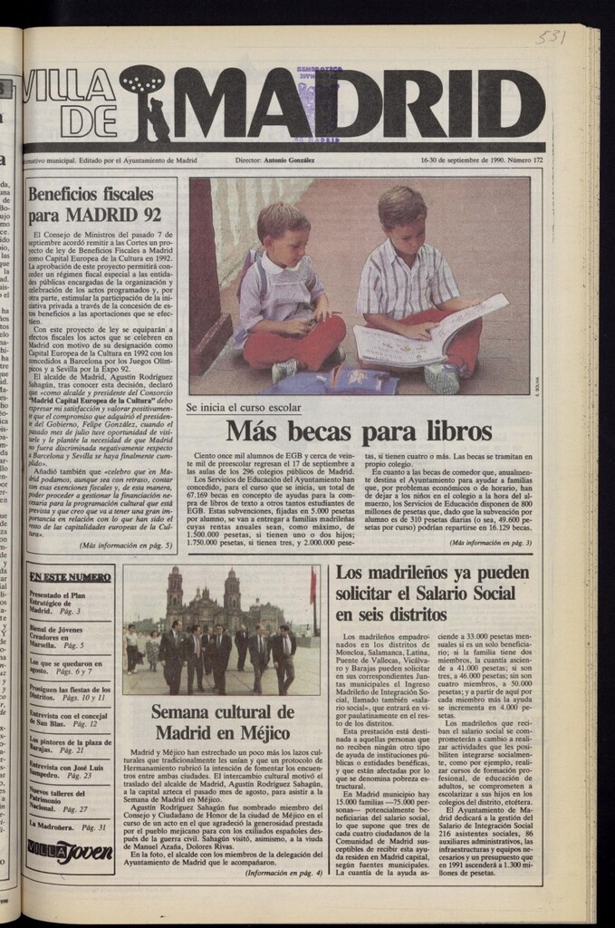 Miniatura de Villa de Madrid: informativo quincenal del 16 de septiembre de 1990, nº 172