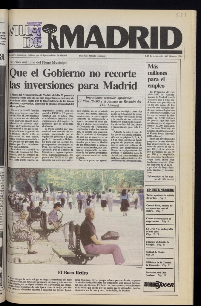 Miniatura de Villa de Madrid: informativo quincenal del 1 de octubre de 1990, nº 173