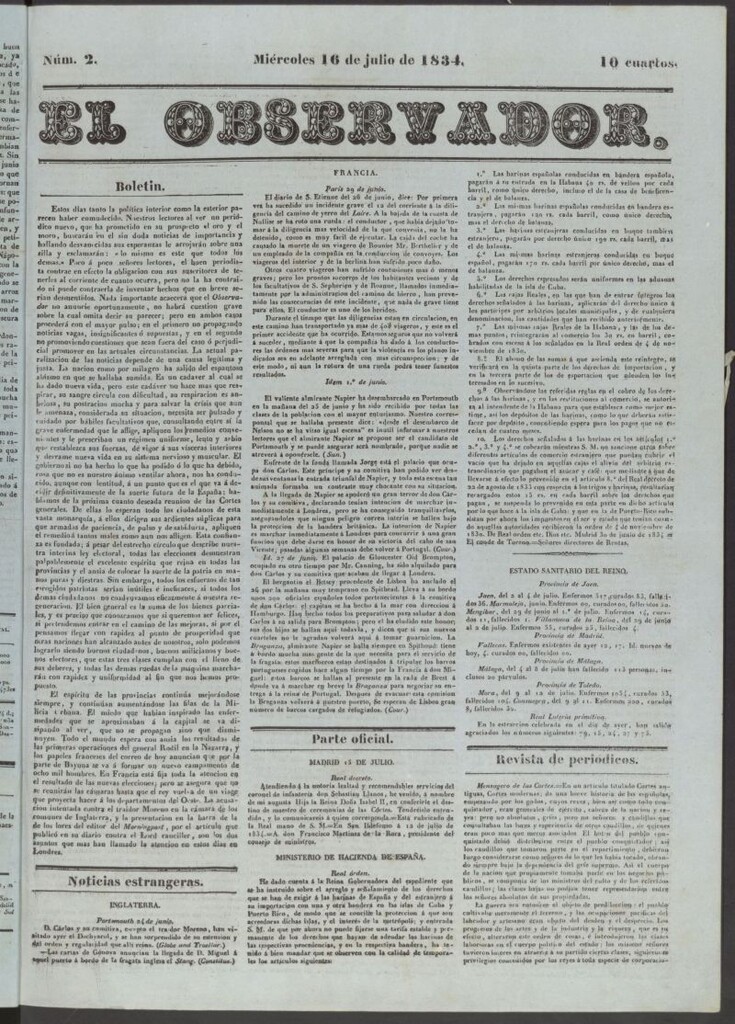 Miniatura de El Observador del 16 de julio de 1834
