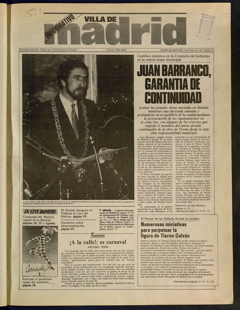 Miniatura de Villa de Madrid: informativo quincenal del 4 de febrero de 1986. Número 82