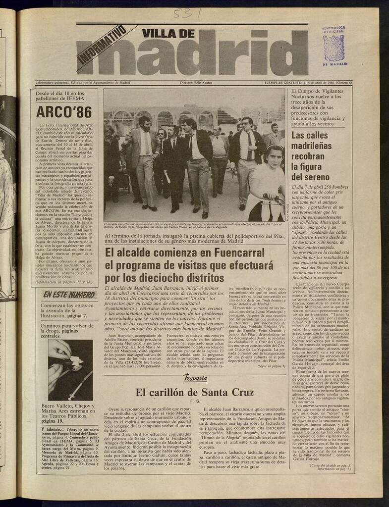 Miniatura de Villa de Madrid: informativo quincenal del 1 de abril de 1986. Número 86