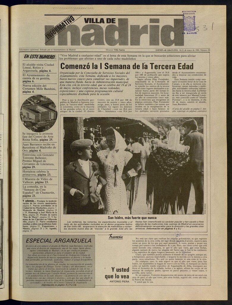 Miniatura de Villa de Madrid: informativo quincenal del 16 de mayo de 1986. Número 89