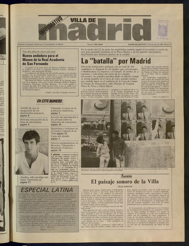 Miniatura de Villa de Madrid: informativo quincenal del 16 de junio 1986. Número 91
