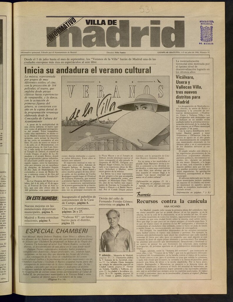 Miniatura de Villa de Madrid: informativo quincenal del 1 de julio de 1986. Número 92