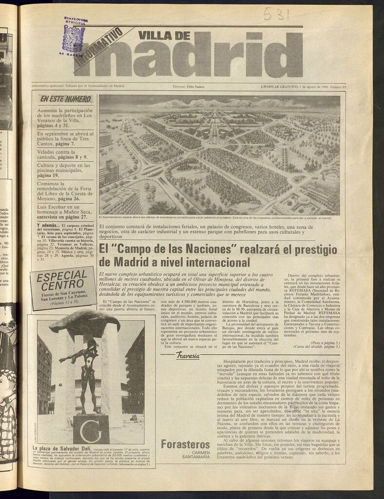 Miniatura de Villa de Madrid: informativo quincenal del 1 de agosto de 1986. Número 93