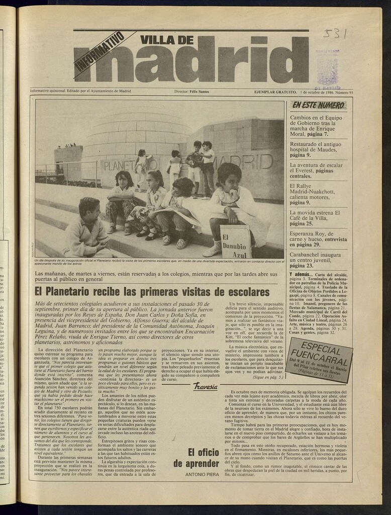 Miniatura de Villa de Madrid: informativo quincenal del 1 de octubre de 1986. Número 95