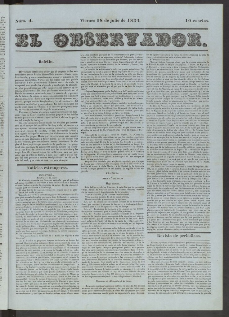 Miniatura de El Observador del 18 de julio de 1834