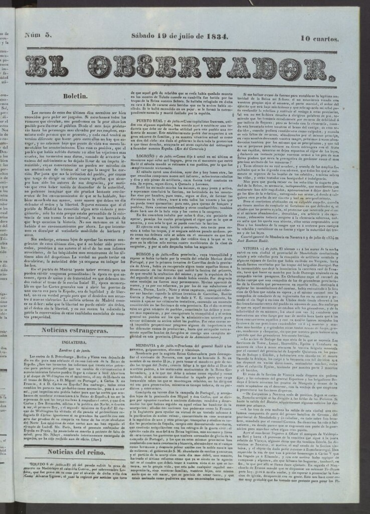 Miniatura de El Observador del 19 de julio de 1834