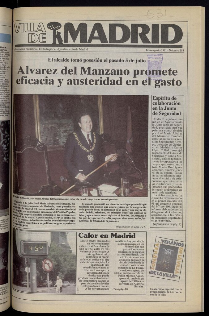 Miniatura de Villa de Madrid: informativo quincenal de julio de 1991, nº 188