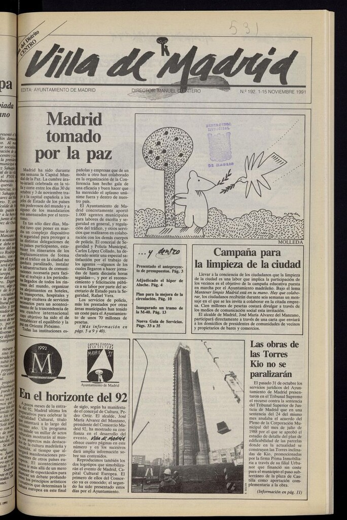 Miniatura de Villa de Madrid: informativo quincenal del 1 de noviembre de 1991, nº 192