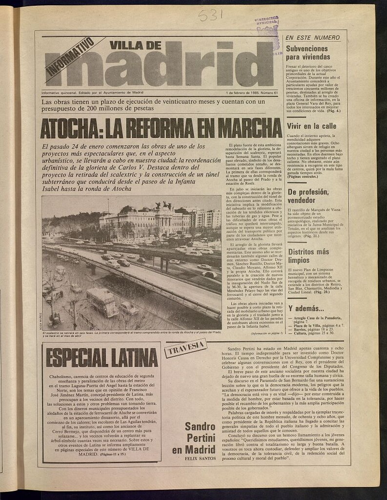 Miniatura de Villa de Madrid: informativo quincenal del 1 de febrero de 1985, nº 61