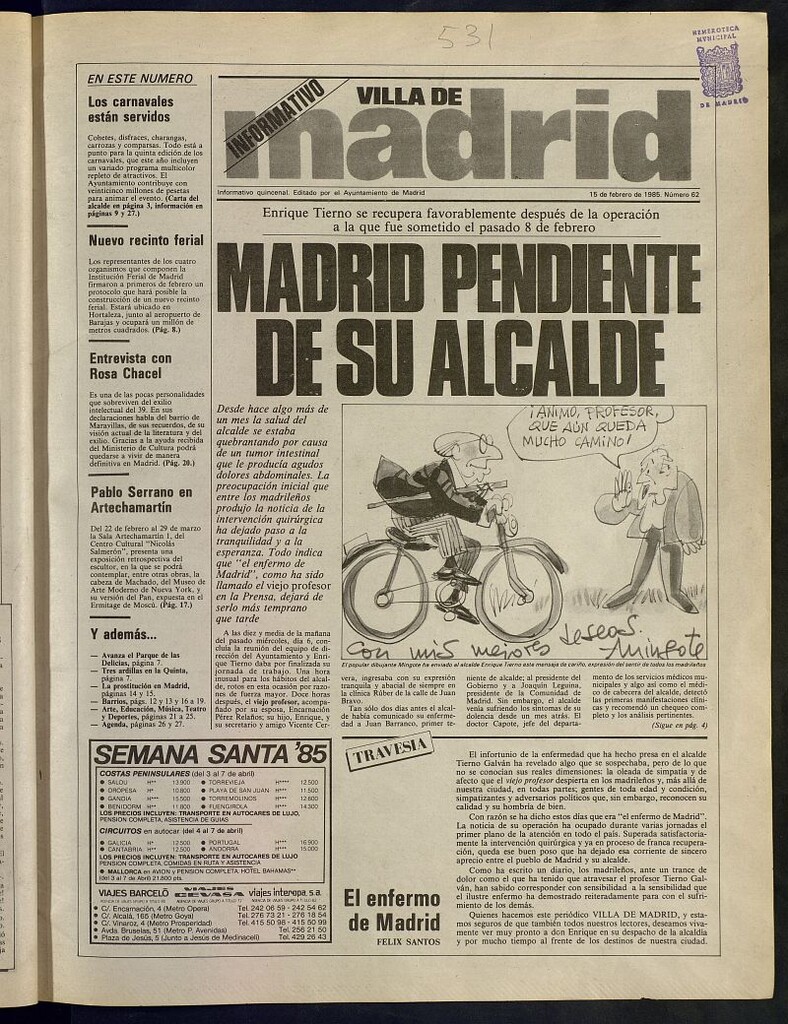 Miniatura de Villa de Madrid: informativo quincenal del 15 de febrero de 1985, nº 62