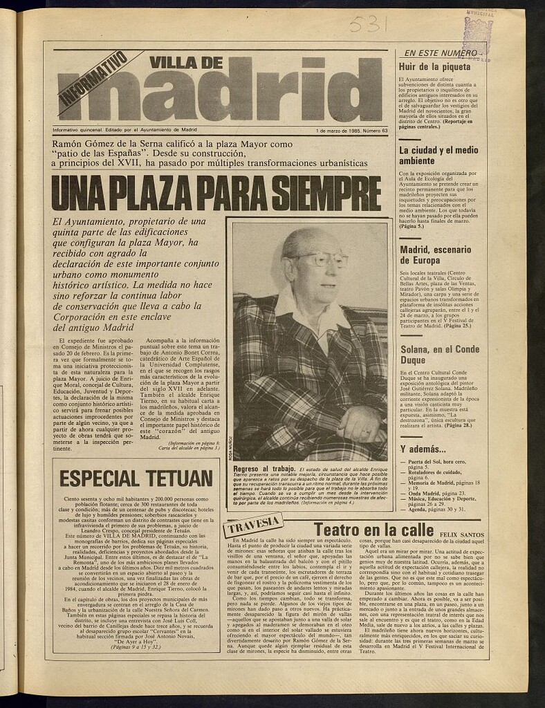 Miniatura de Villa de Madrid: informativo quincenal del 1 de marzo de 1985, nº 63