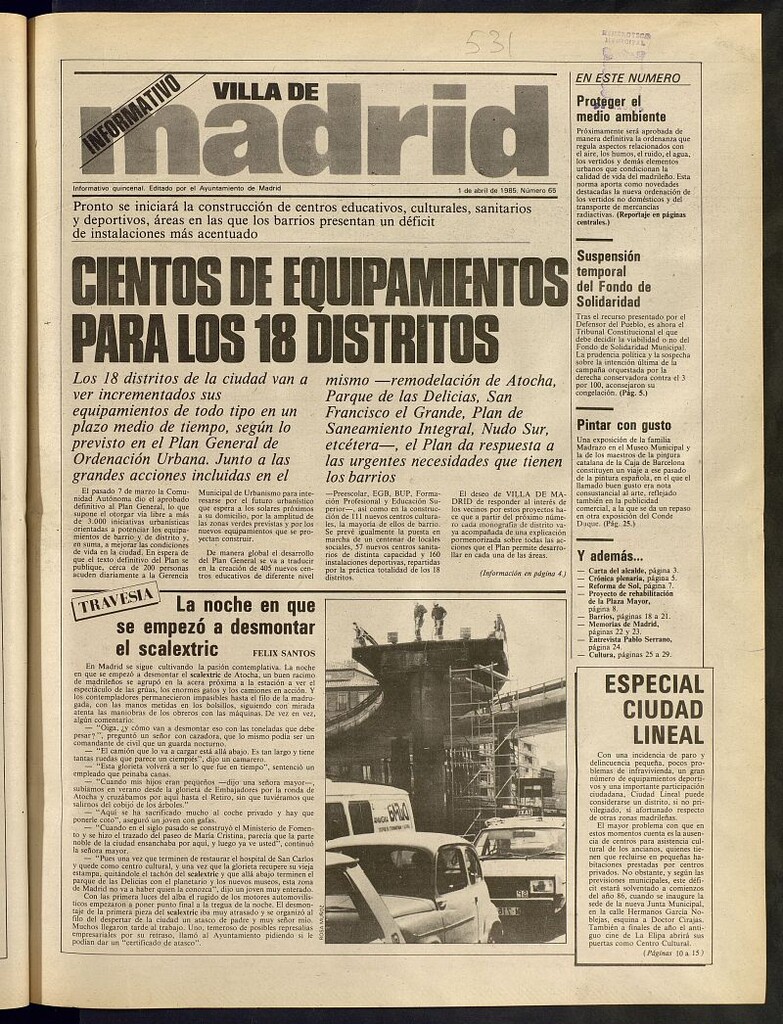 Miniatura de Villa de Madrid: informativo quincenal del 1 de abril de 1985, nº 65